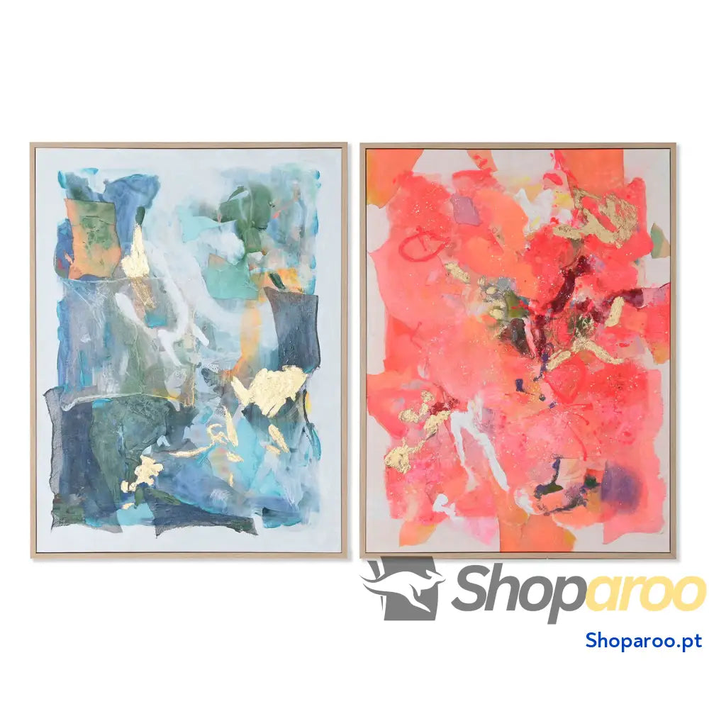 Tela Home ESPRIT Azul Cor de Rosa poliestireno Abstrato Moderno 94 x 4 123,5 cm (2 Unidades)