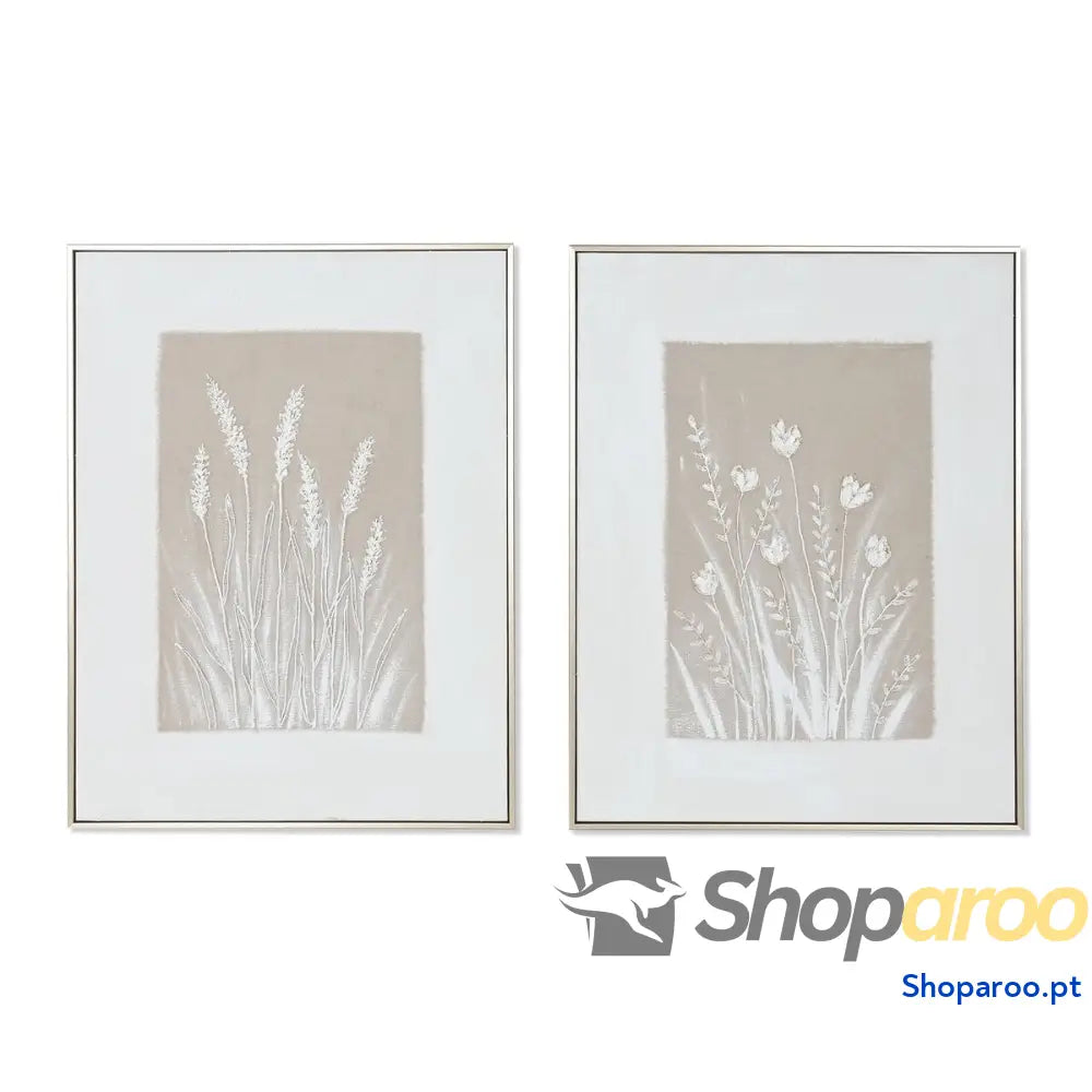 Tela Home ESPRIT Branco Bege Bloemen Escandinavo 62 x 4,5 82 cm (2 Unidades)