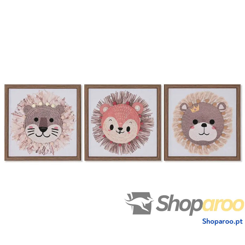 Tela Home ESPRIT Branco Natural Infantil animais 30 x 2,6 cm (3 Unidades)