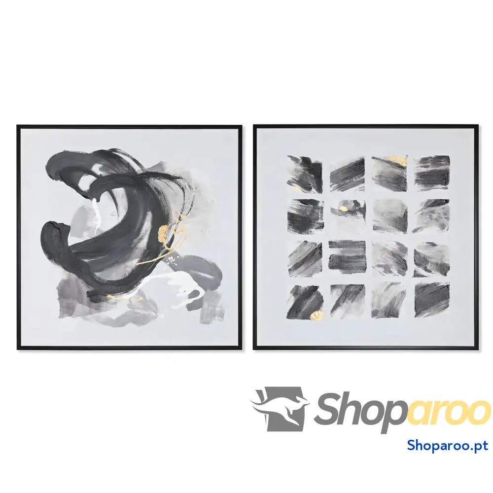 Tela Home ESPRIT Branco Preto poliestireno Abstrato Moderno 104 x 4 103,5 cm (2 Unidades)