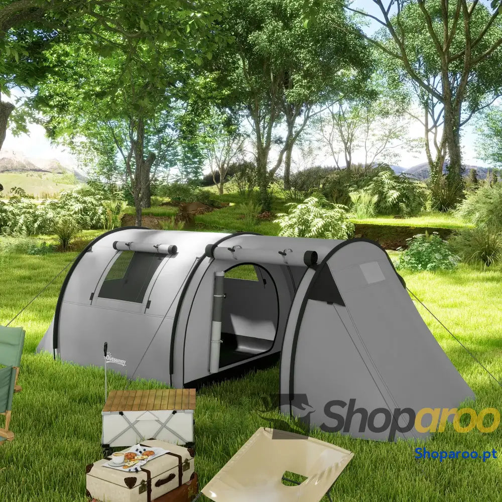 Tenda Campismo Dobrável Familiar para 3 Pessoas Impermeável Cinzento