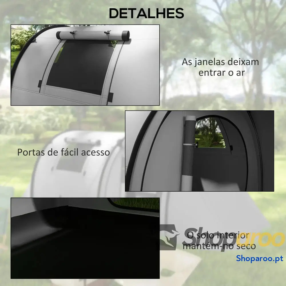 Tenda Campismo Dobrável Familiar para 3 Pessoas Impermeável Cinzento