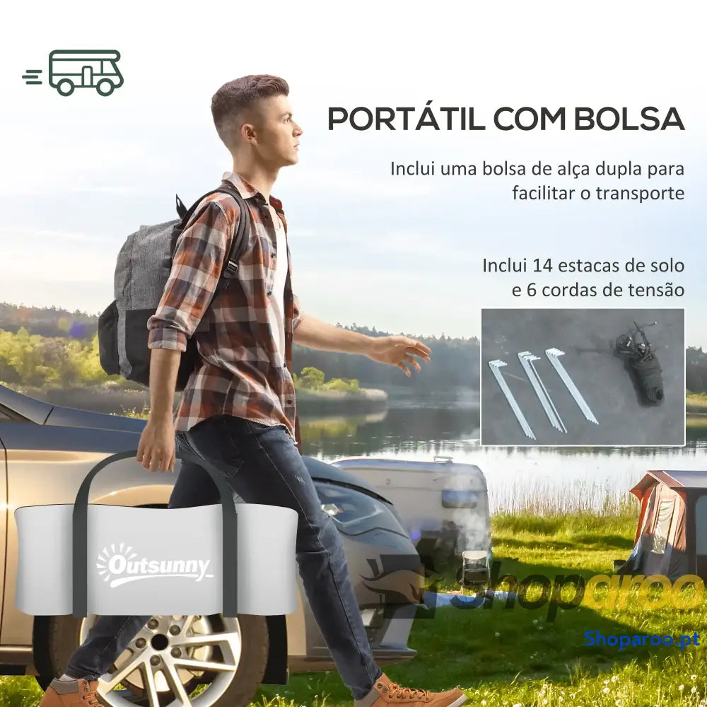 Tenda Campismo Dobrável Familiar para 3 Pessoas Impermeável Cinzento