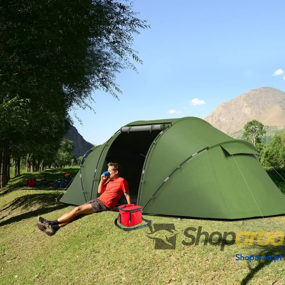 Tenda de Campismo Familiar para 4 Pessoas Tenda Dobrável Impermeável para Praia Parque 430x240x170 cm Verde