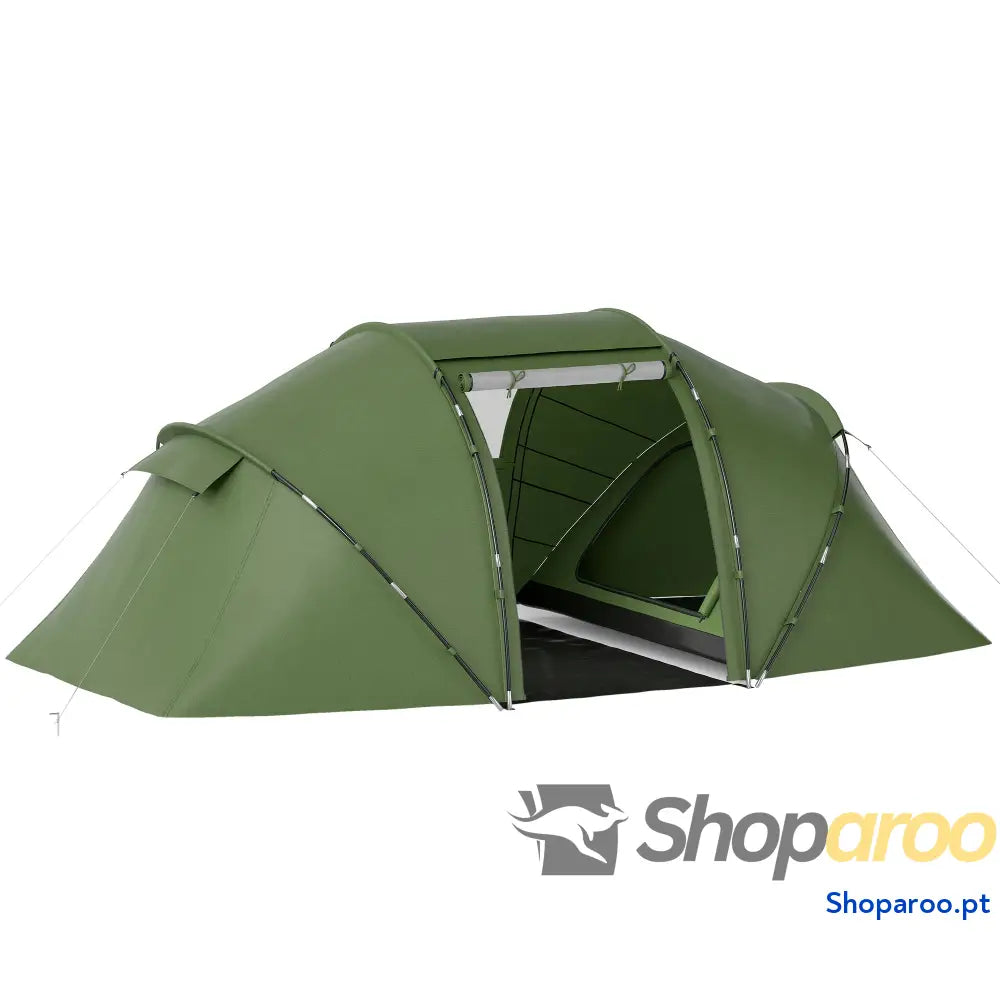 Tenda de Campismo Familiar Dobrável para 4 Pessoas Verde Impermeável
