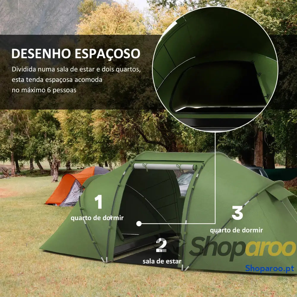Tenda de Campismo Familiar Dobrável para 4 Pessoas Verde Impermeável