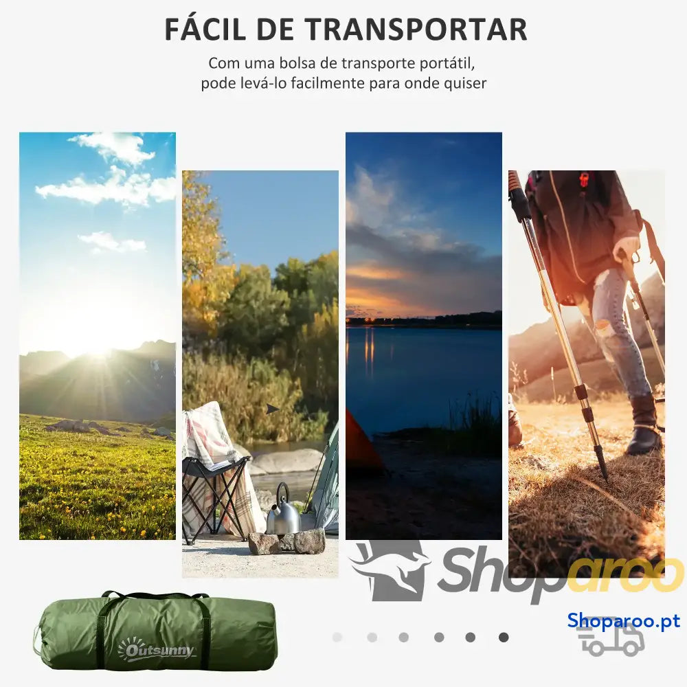Tenda de Campismo Familiar Dobrável para 4 Pessoas Verde Impermeável