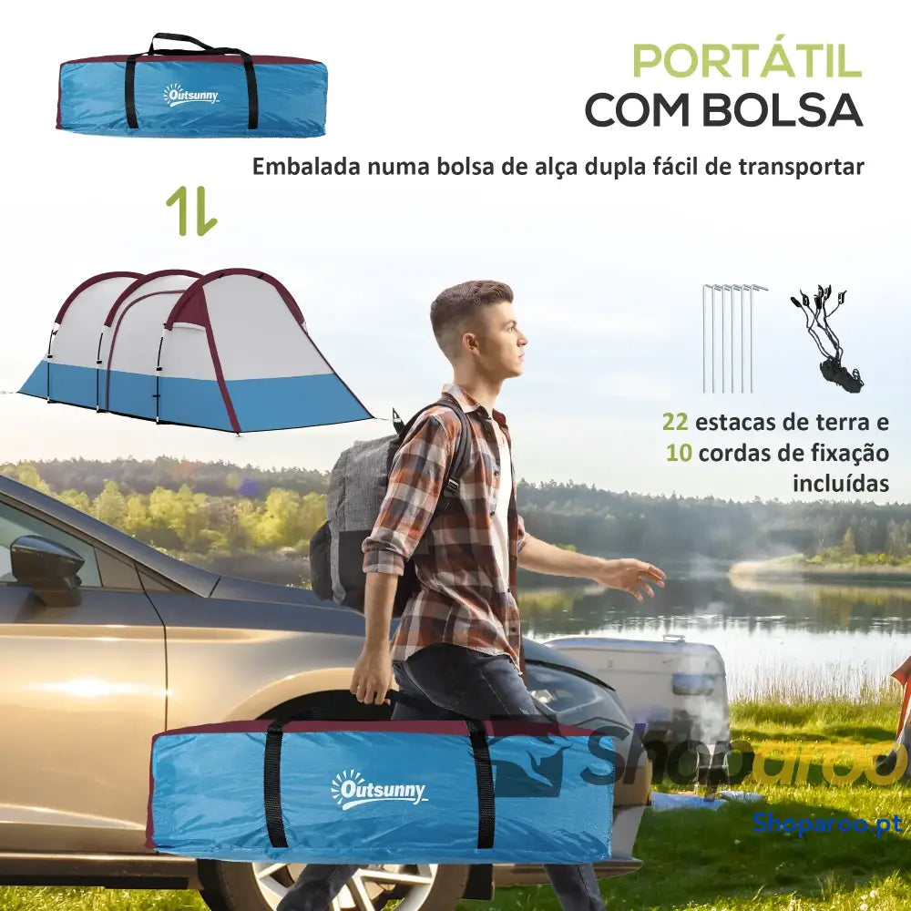 Tenda de Campismo Familiar para 2-3 Pessoas com Sala Estar Impermeável