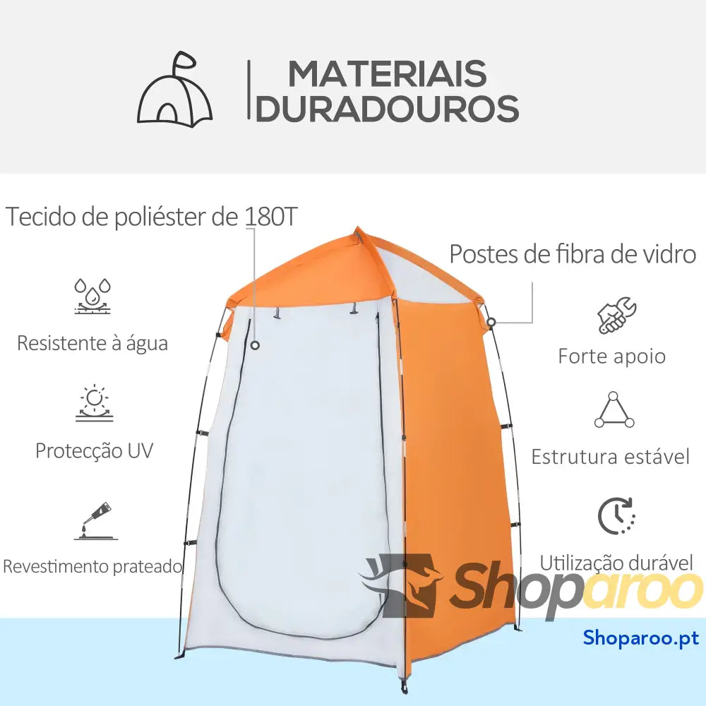 Tenda de Duche Campismo Portátil UV+25 Tenda de Privacidade para Casa de Banho Trocador com Janela Bolso e Bolsa de Transporte 123x121x98cm Laranja