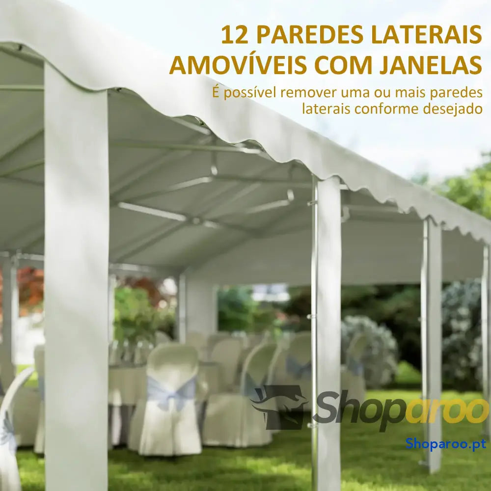 Tenda para Eventos 12x6m de Jardim com 12 Paredes Laterais Amovíveis e Janelas Impermeável Proteção UV 30+ Branco