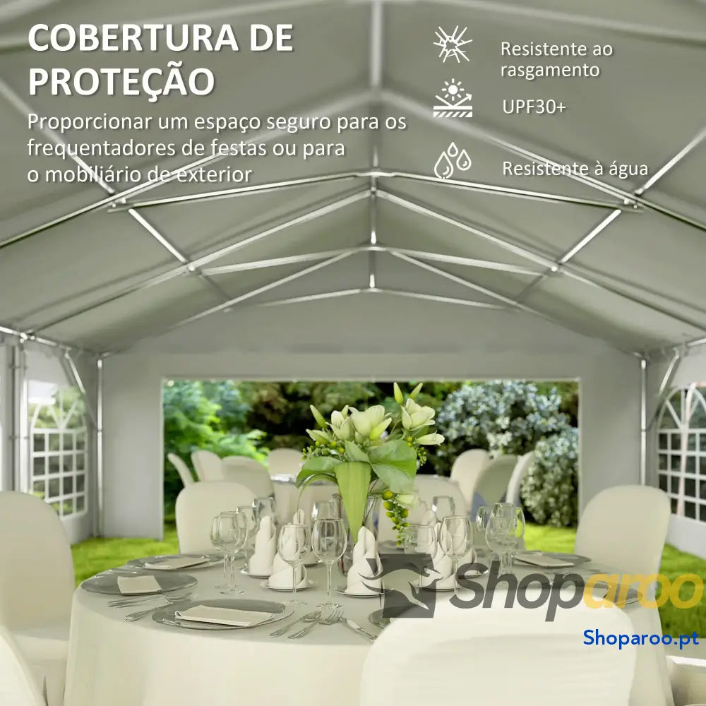 Tenda para Eventos 12x6m de Jardim com 12 Paredes Laterais Amovíveis e Janelas Impermeável Proteção UV 30+ Branco