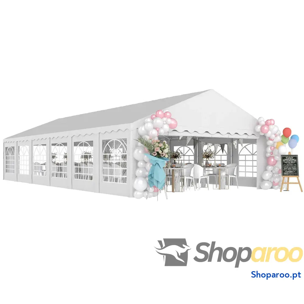 Tenda para Eventos 12x6m de Jardim com 12 Paredes Laterais Amovíveis e Janelas Impermeável Proteção UV 30+ Branco