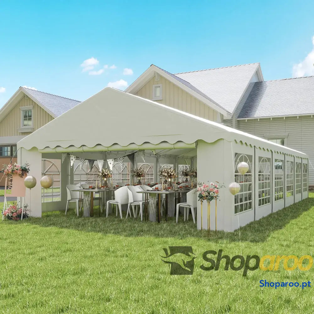 Tenda para Eventos 12x6m Tenda de Jardim com 12 Paredes Laterais Amovíveis e 12 Janelas Impermeável Proteção UV 30+ Branco