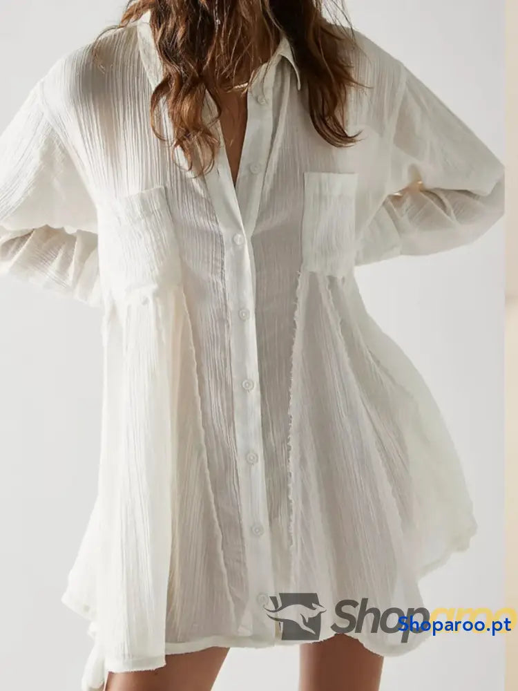 Textured Button-Down Shirt Dress