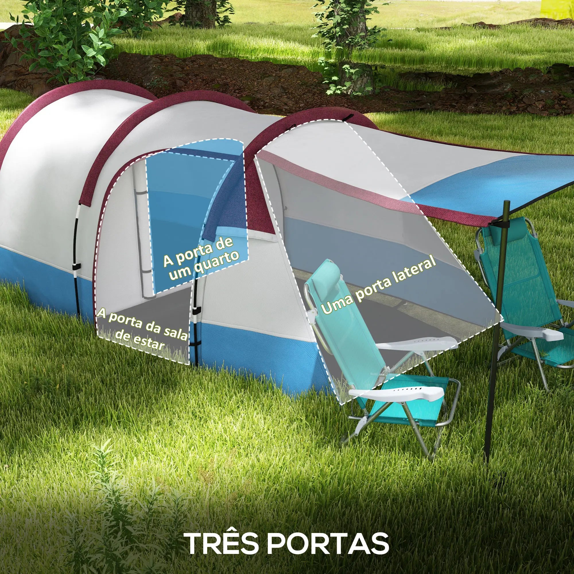 Tenda de Campismo Familiar para 2-3 Pessoas com Sala de Estar Impermeável