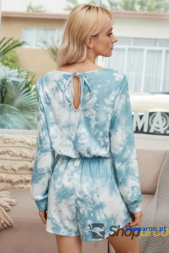 Tie Dye Round Neck Drawstring Romper