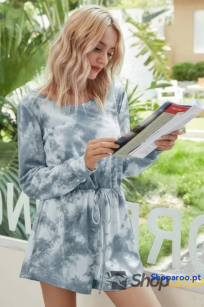 Tie Dye Round Neck Drawstring Romper