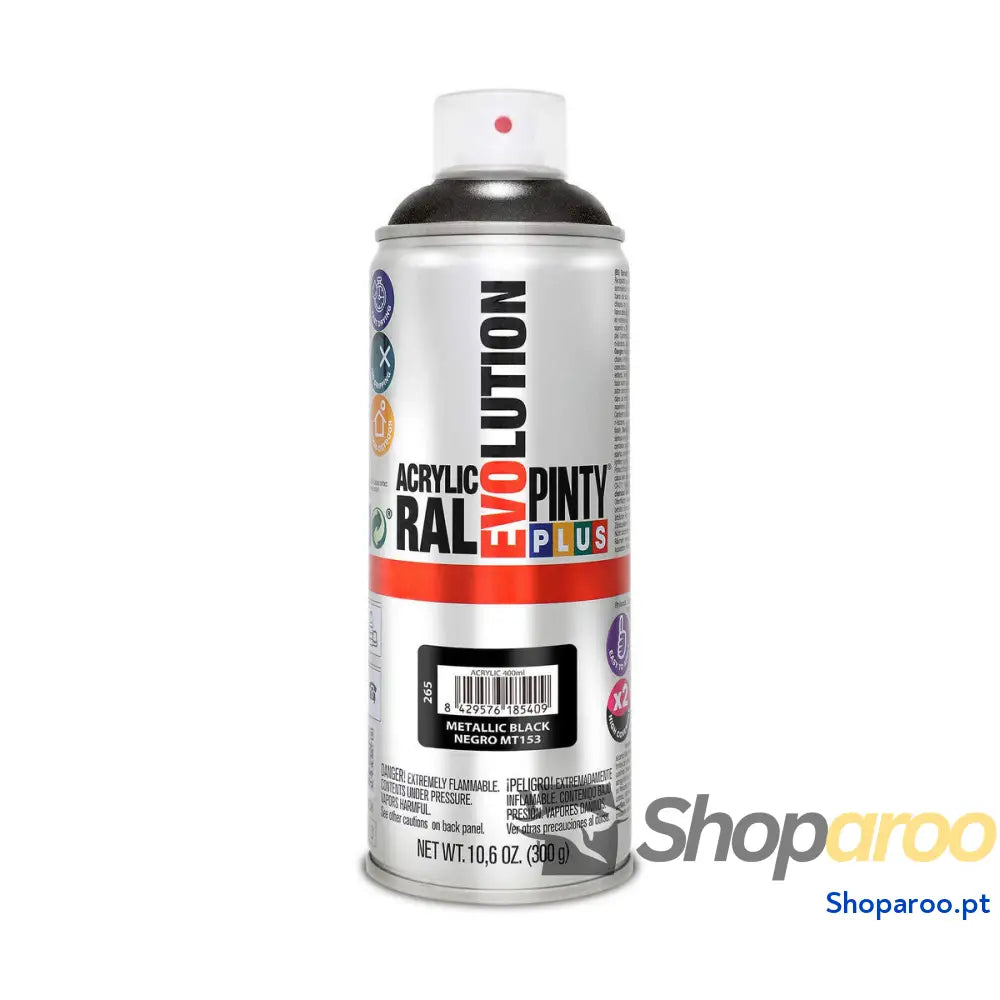 Tinta em spray Pintyplus Evolution MT153 Metalizado 400 ml Preto