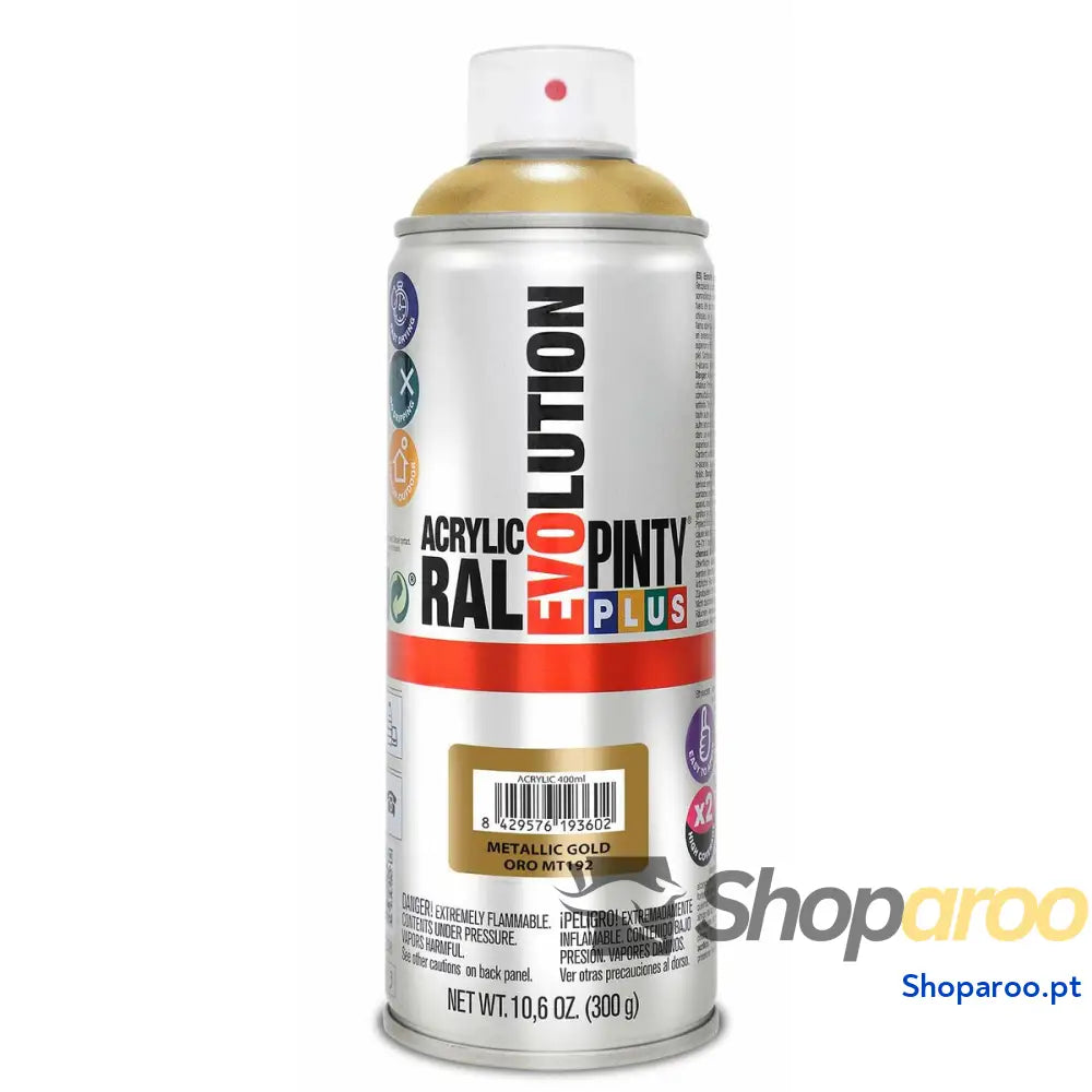 Tinta em spray Pintyplus Evolution MT192 Metalizado 400 ml Ouro
