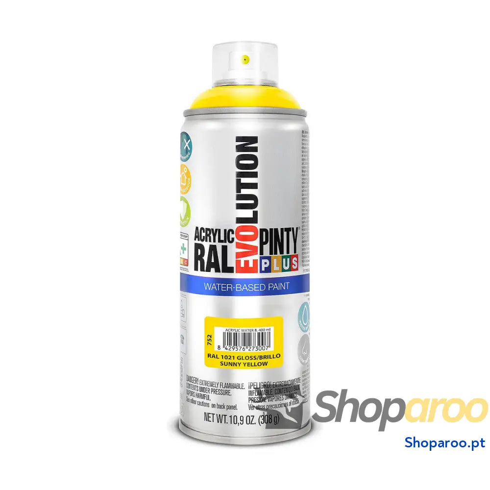 Tinta em spray Pintyplus Evolution RAL 1021 Base de água Sunny Yellow 400 ml