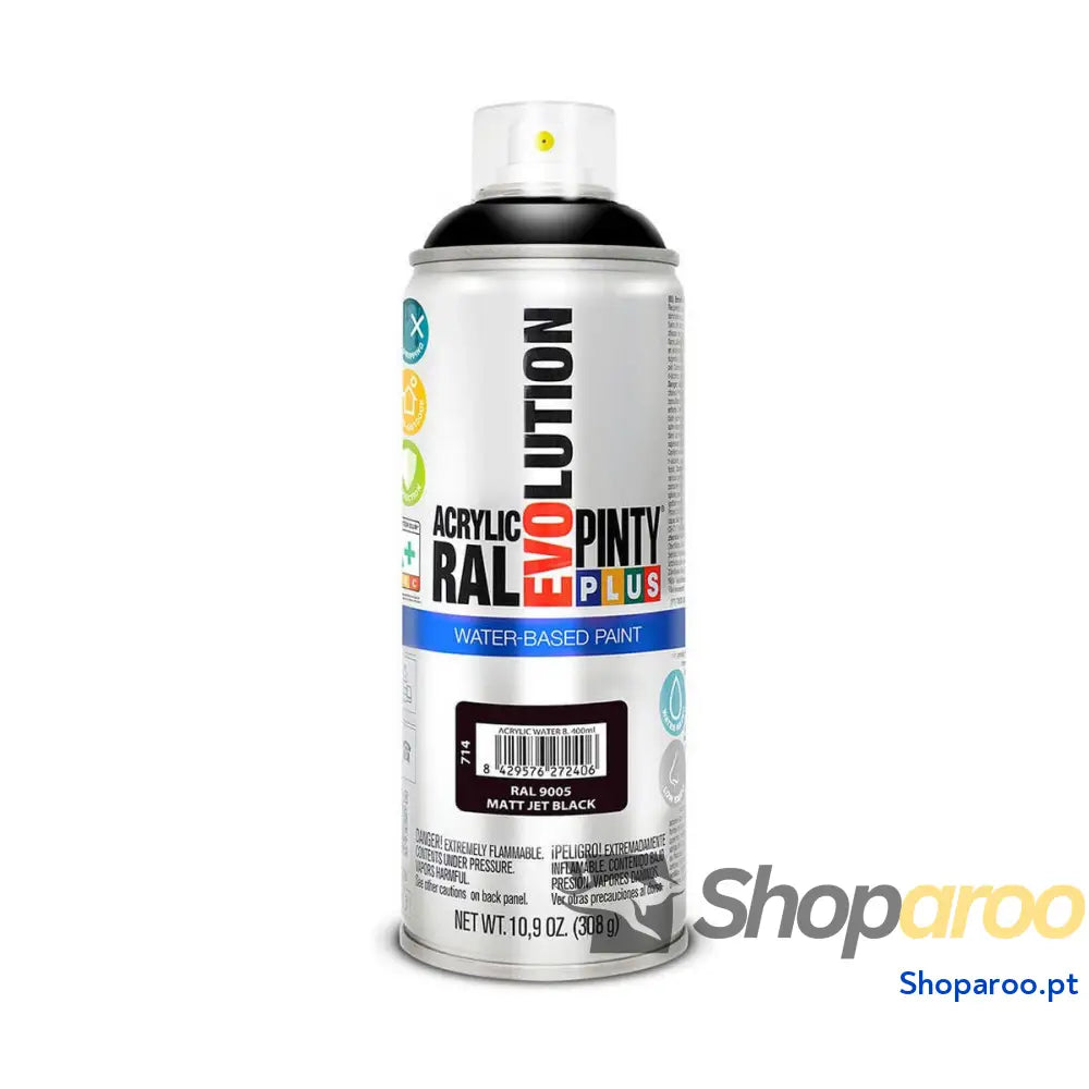 Tinta em spray Pintyplus Evolution RAL 9005 400 ml Mate Base de água Jet Black