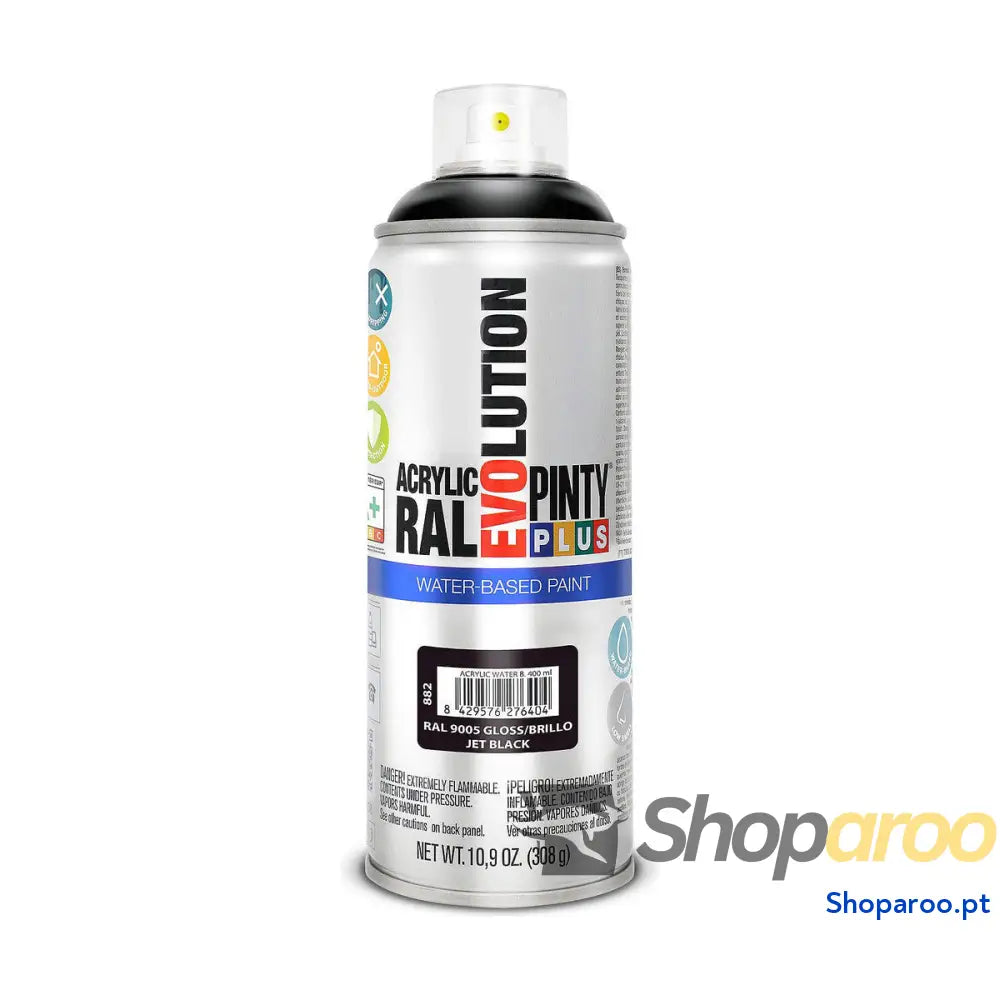 Tinta em spray Pintyplus Evolution RAL 9005 Base de água Jet Black 400 ml