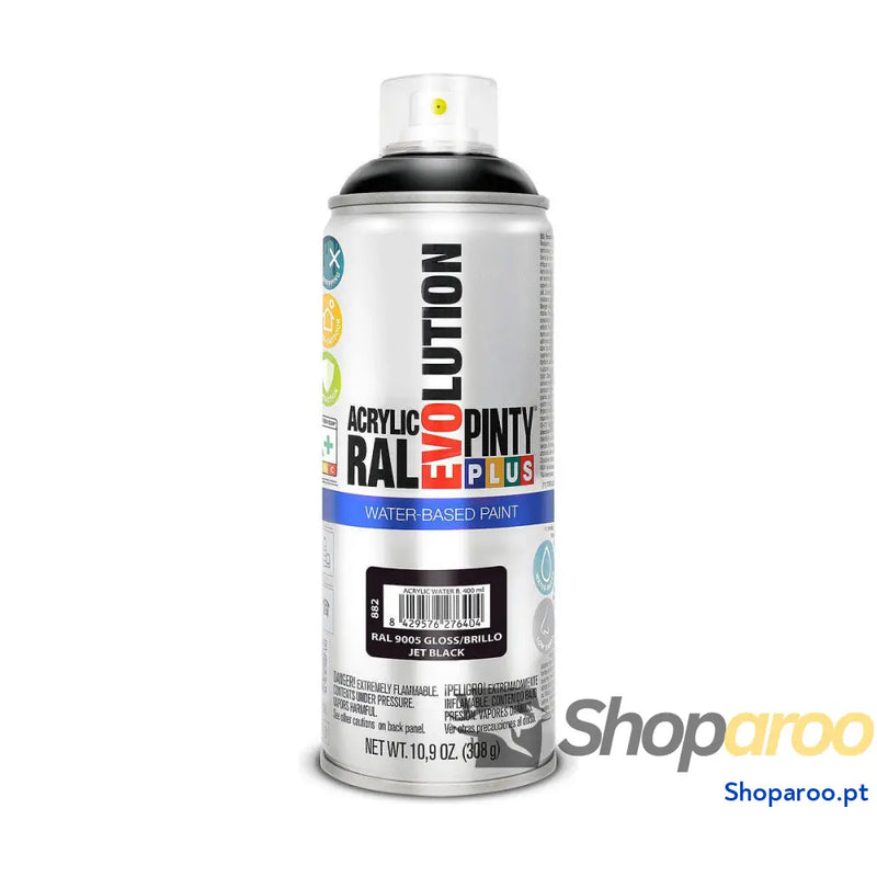 Tinta em spray Pintyplus Evolution RAL 9005 Base de água Jet Black 400 ml