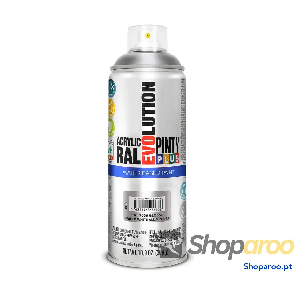 Tinta em spray Pintyplus Evolution RAL 9006 Base de água White Aluminium 400 ml