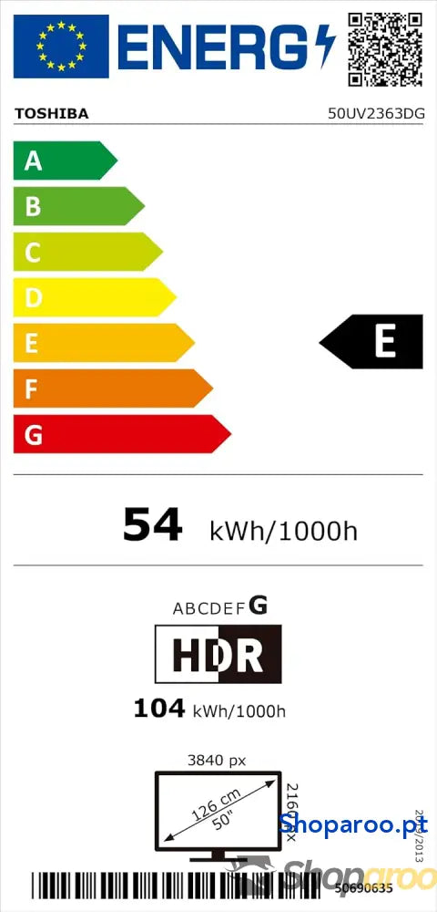 TOSHIBA 50UV2363DG Smart TV 4K UHD de 50’’ sem moldura com HDR10 Dolby Audio compatível Alexa e Google Assistant