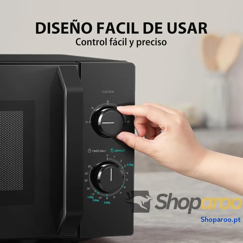 Microondas 20L Independiente 800W 5 Niveles de Potencia con Fácil Descongelación Iluminación LED Interior Negro