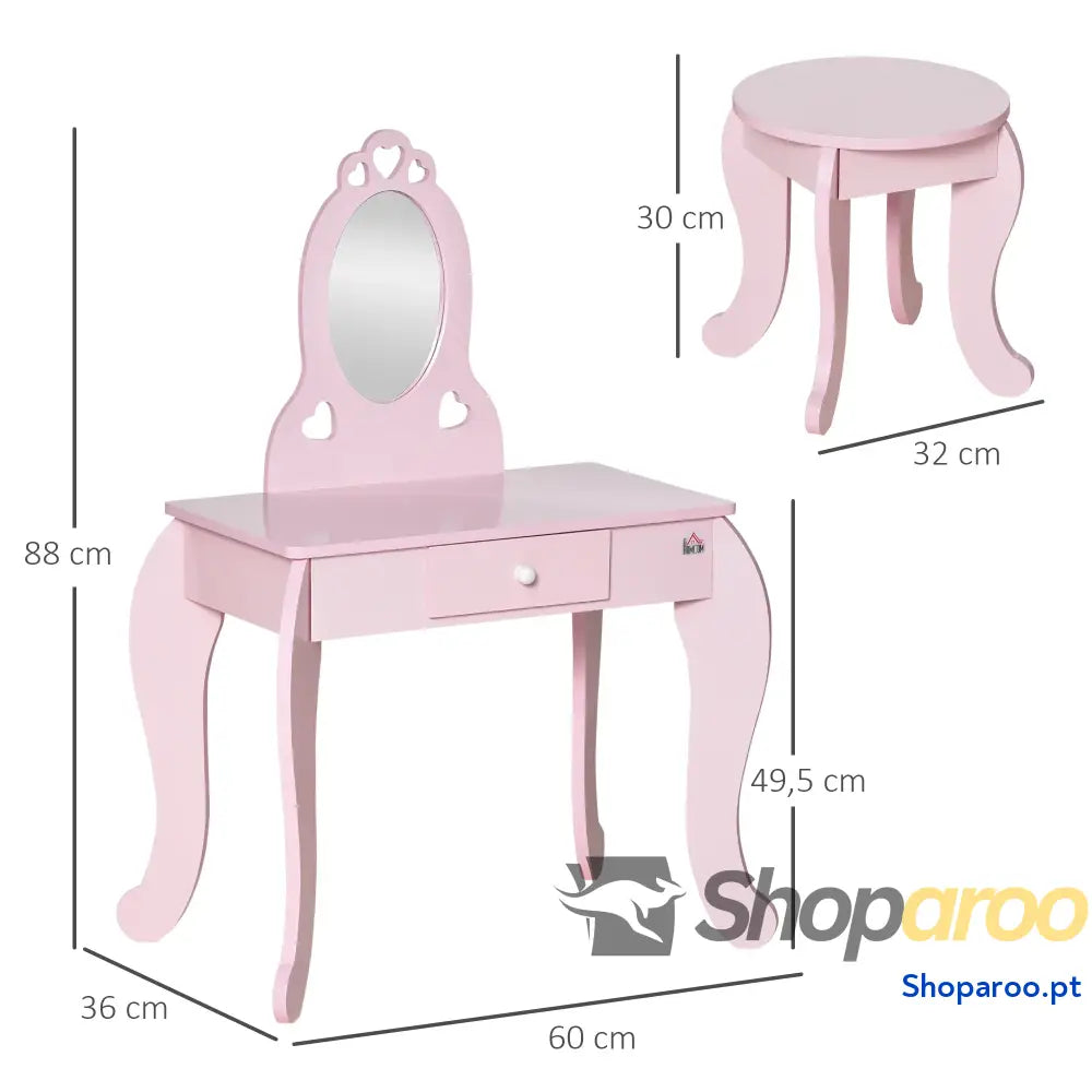 Toucador Infantil Princesa com Espelho e Banco Rosa