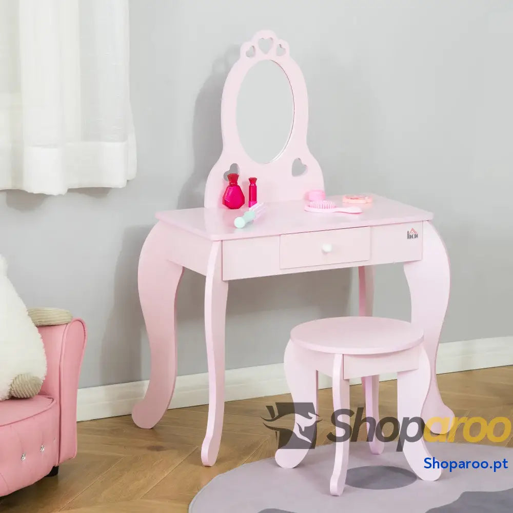 Toucador Infantil Princesa com Espelho e Banco Rosa