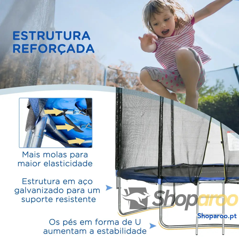 Trampolim de Exterior com Rede Segurança para Crianças e Adultos Azul