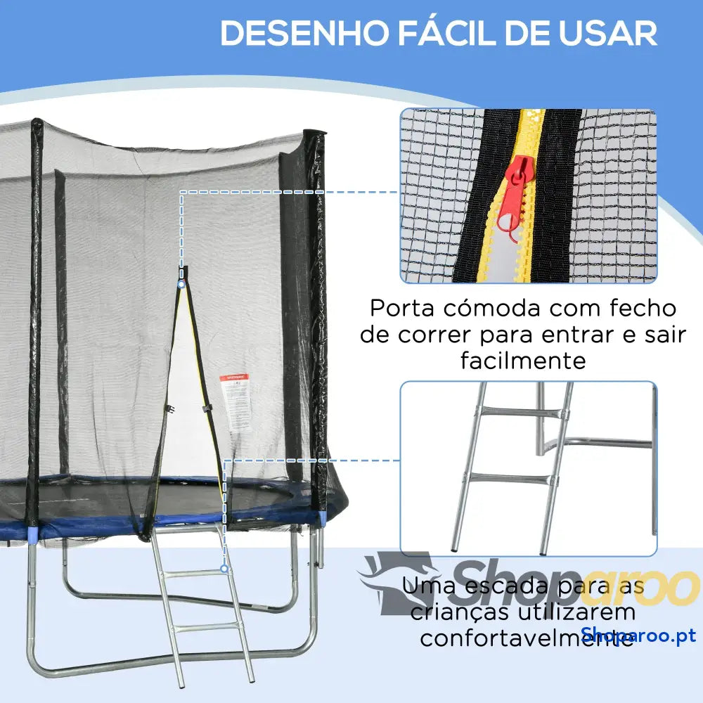 Trampolim de Exterior com Rede Segurança para Crianças e Adultos Azul