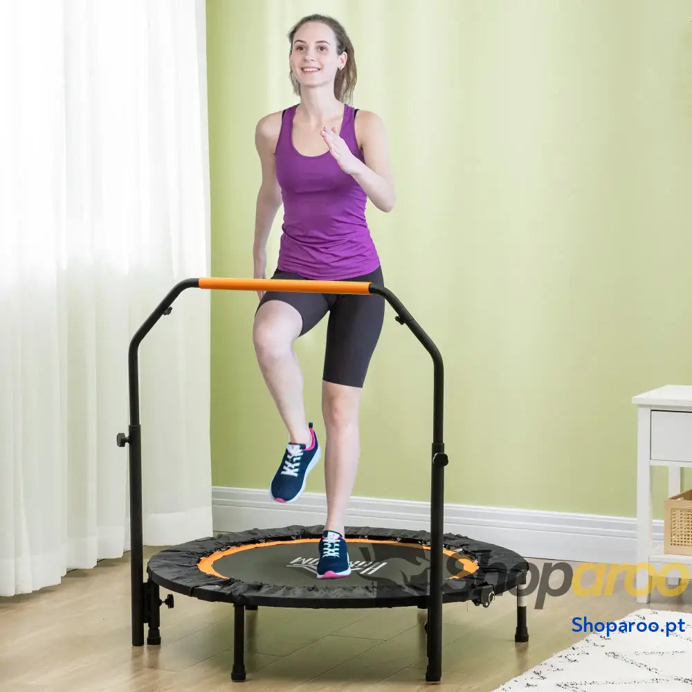 Trampolim Fitness Dobrável com Pega Ajustável em 4 Níveis