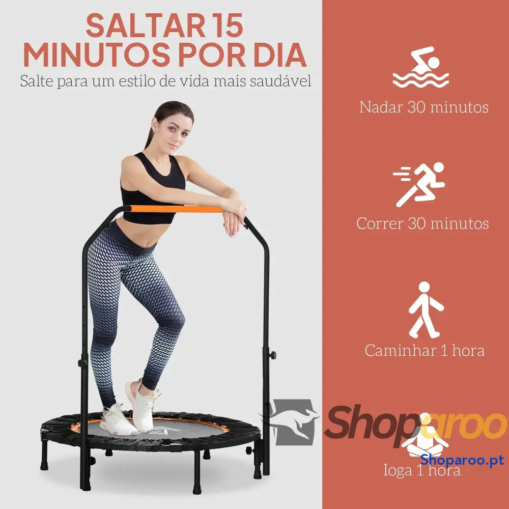 Trampolim Fitness Dobrável com Pega Ajustável em 4 Níveis