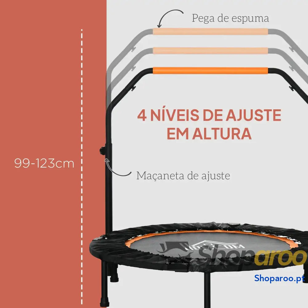 Trampolim Fitness Dobrável com Pega Ajustável em 4 Níveis