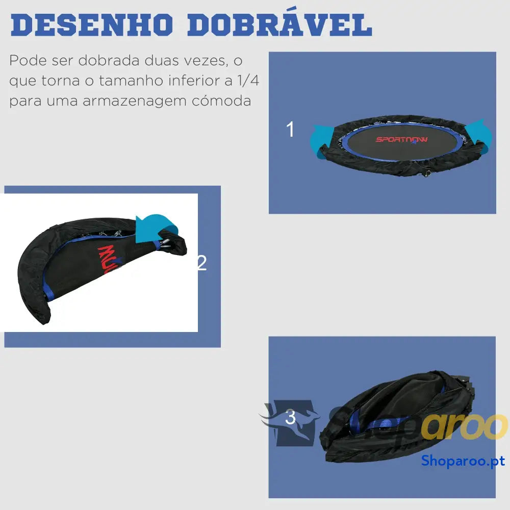 Trampolim Fitness Dobrável com Pega Ajustável em 4 Níveis Azul