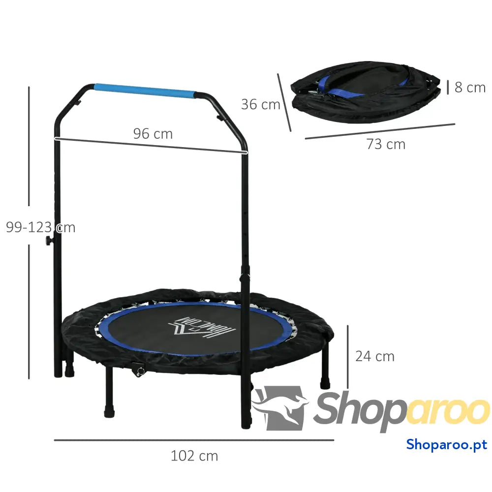 Trampolim Fitness Dobrável com Pega Ajustável em 4 Níveis Azul