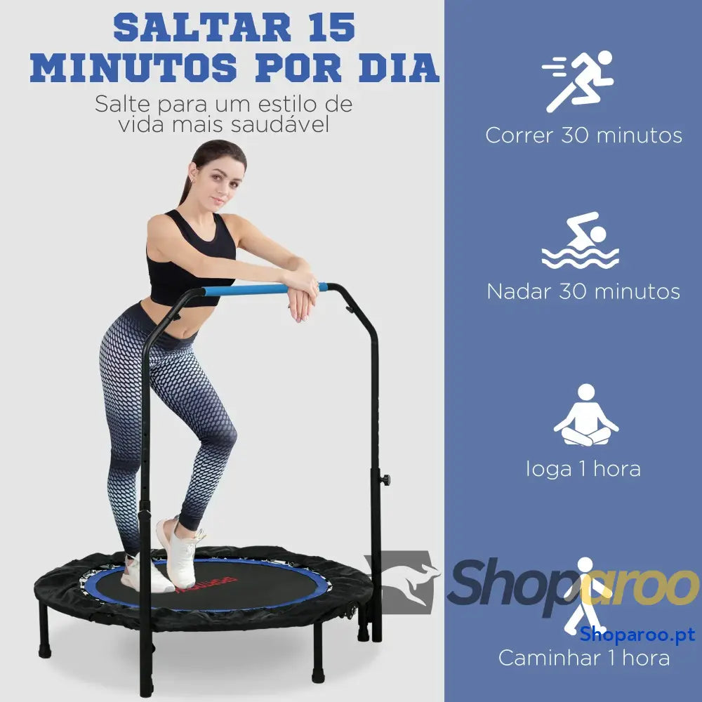 Trampolim Fitness Dobrável com Pega Ajustável em 4 Níveis Azul