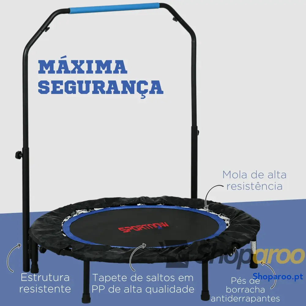 Trampolim Fitness Dobrável com Pega Ajustável em 4 Níveis Azul