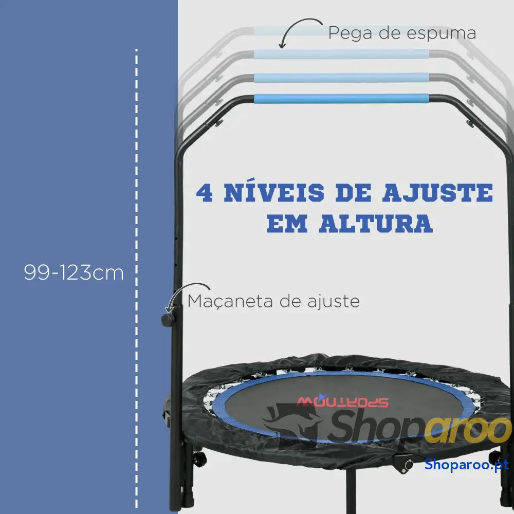 Trampolim Fitness Dobrável com Pega Ajustável em 4 Níveis Azul