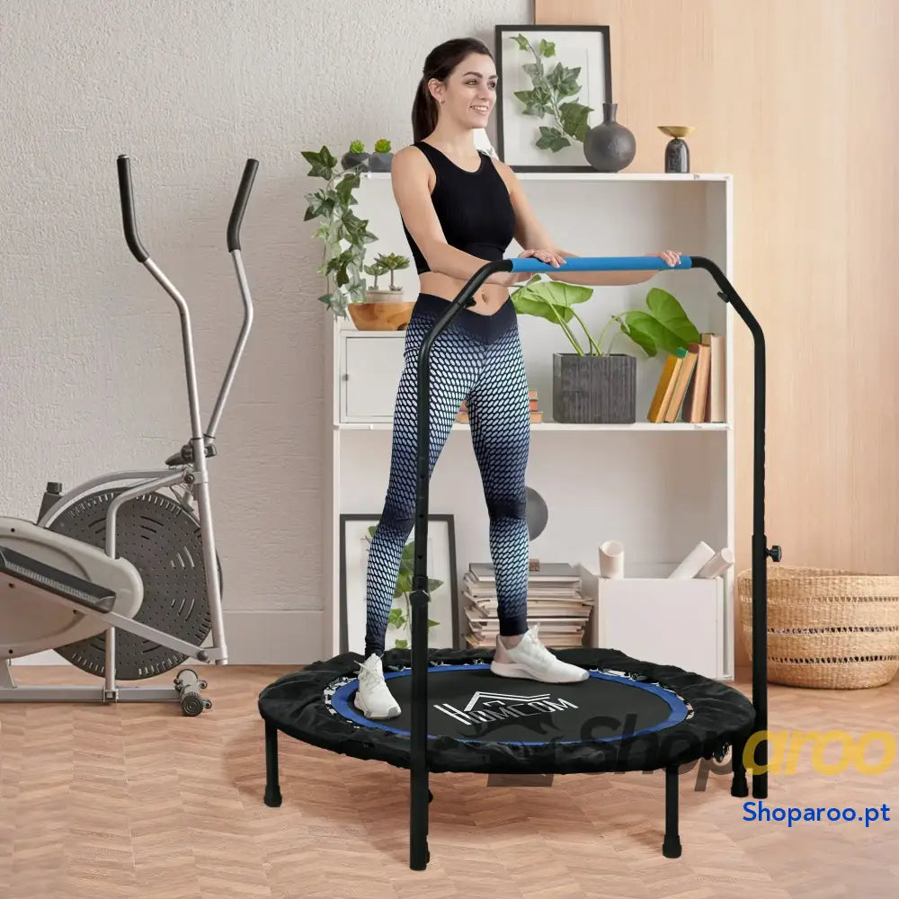 Trampolim Fitness Dobrável com Pega Ajustável em 4 Níveis Azul