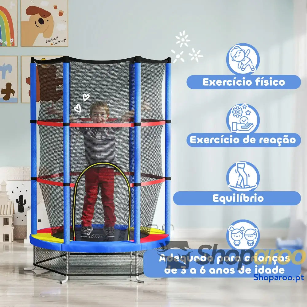Trampolim Infantil Azul com Rede de Segurança para Crianças 3 a 6 Anos