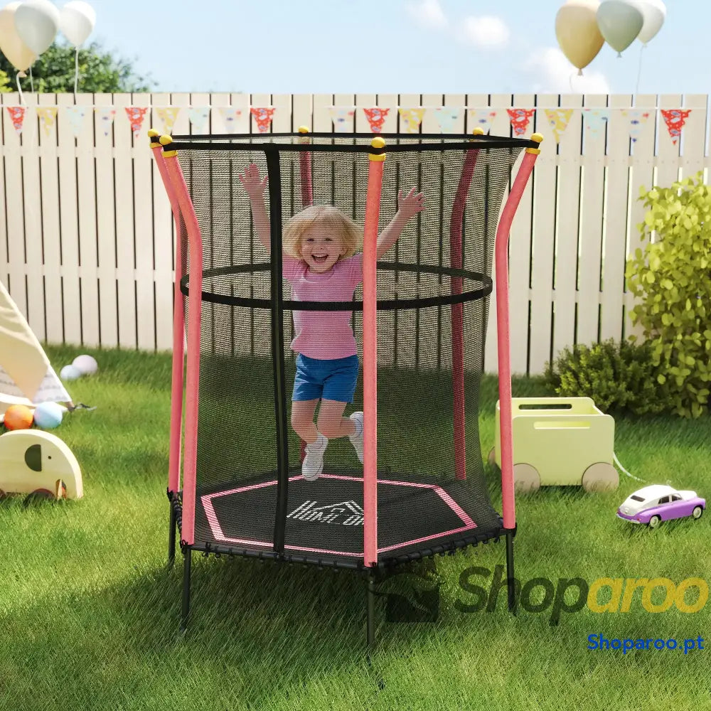 Trampolim para Crianças com Rede de Segurança e Estrutura Aço Interiores Exteriores Carga 50kg Ø163,5x190 cm Vermelho