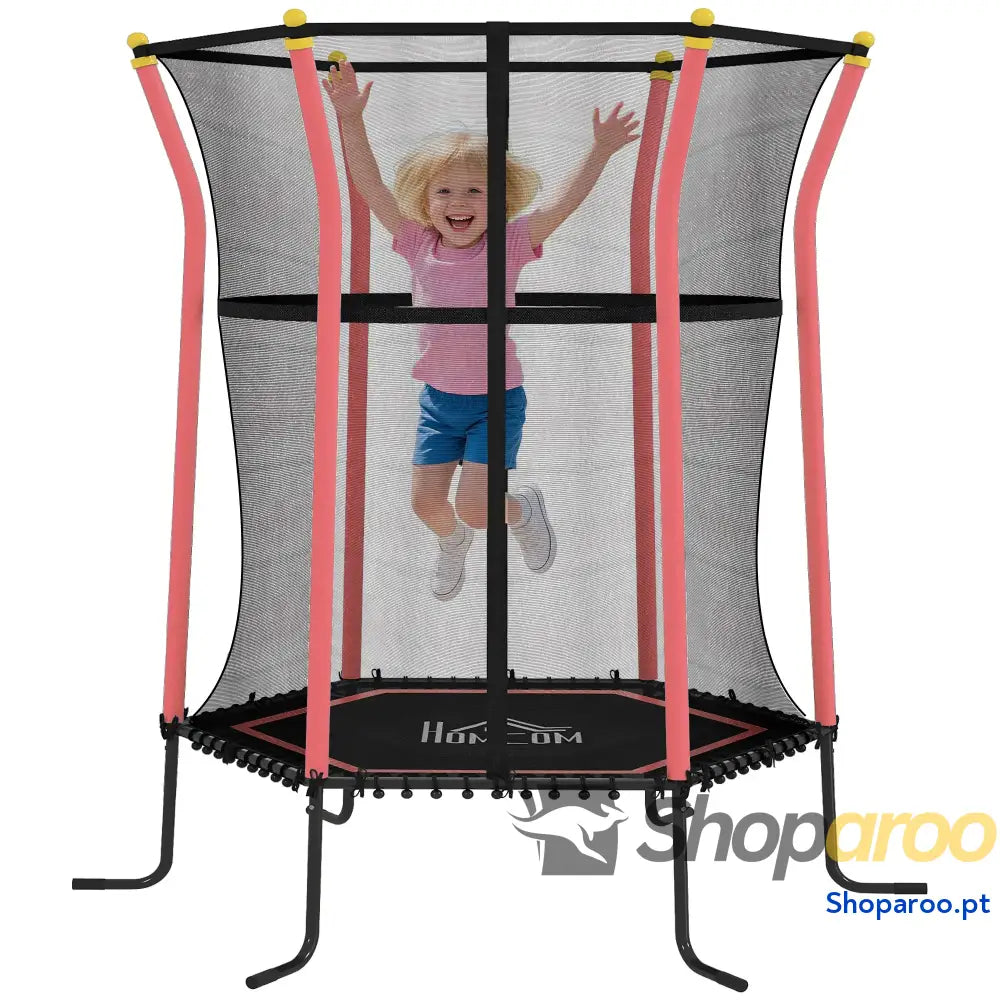 Trampolim para Crianças com Rede de Segurança e Estrutura Aço Interiores Exteriores Carga 50kg Ø163,5x190 cm Vermelho
