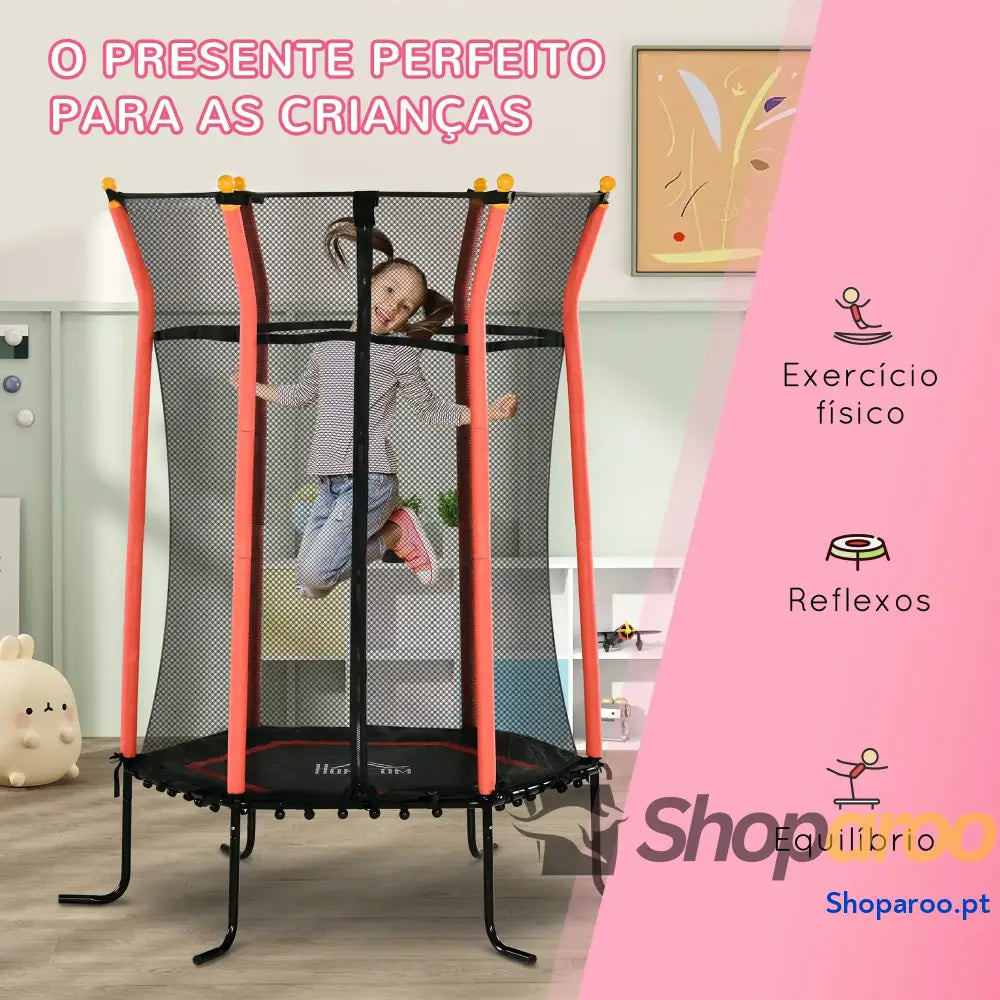 Trampolim para Crianças com Rede de Segurança e Estrutura Aço Interiores Exteriores Carga 50kg Ø163,5x190 cm Vermelho