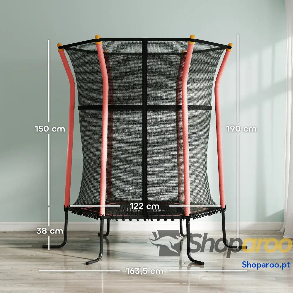 Trampolim para Crianças com Rede de Segurança e Estrutura Aço Interiores Exteriores Carga 50kg Ø163,5x190 cm Vermelho