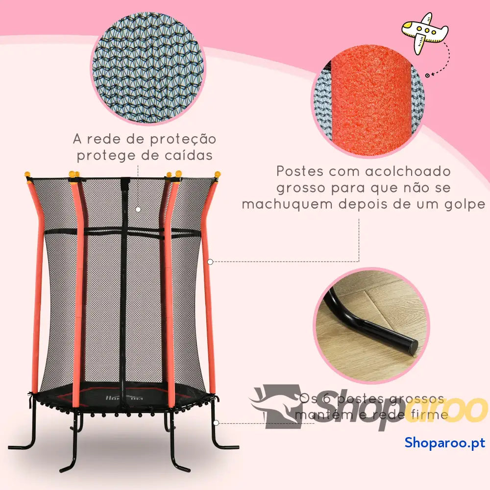 Trampolim para Crianças com Rede de Segurança e Estrutura Aço Interiores Exteriores Carga 50kg Ø163,5x190 cm Vermelho