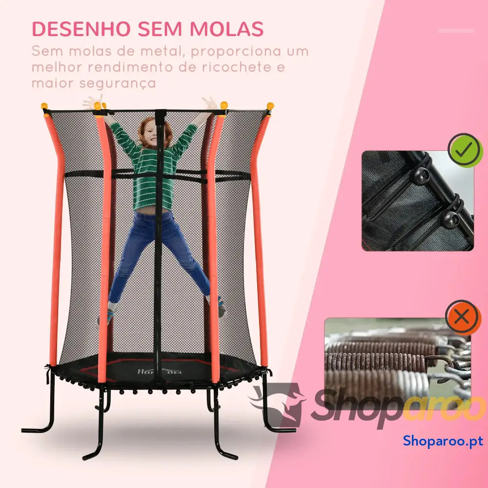 Trampolim para Crianças com Rede de Segurança e Estrutura Aço Interiores Exteriores Carga 50kg Ø163,5x190 cm Vermelho